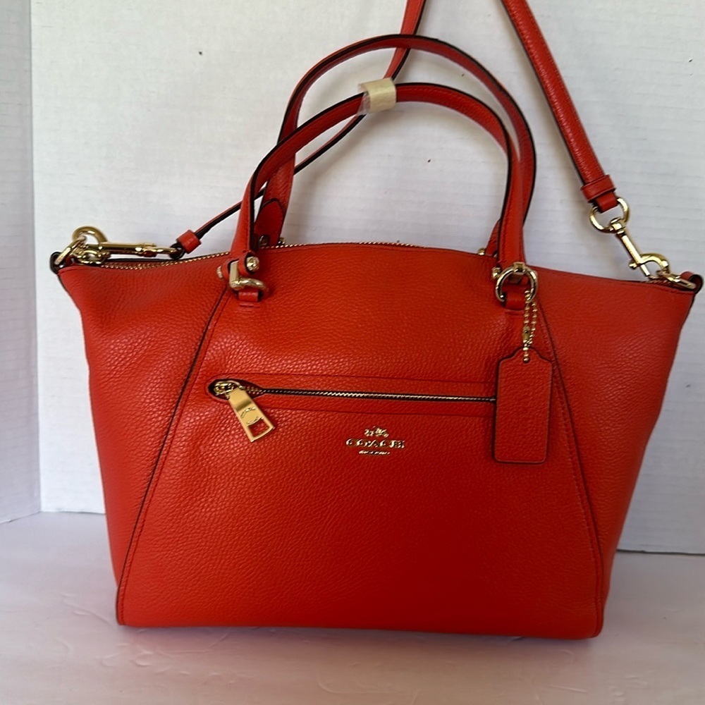 Coach Prairie Satchel Deep Coral Pebble Leather Medium Crossbody Bag - Picture 4 of 16